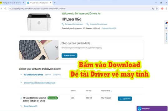 Hướng dẫn tải và cài đặt Driver máy in Hp 107a