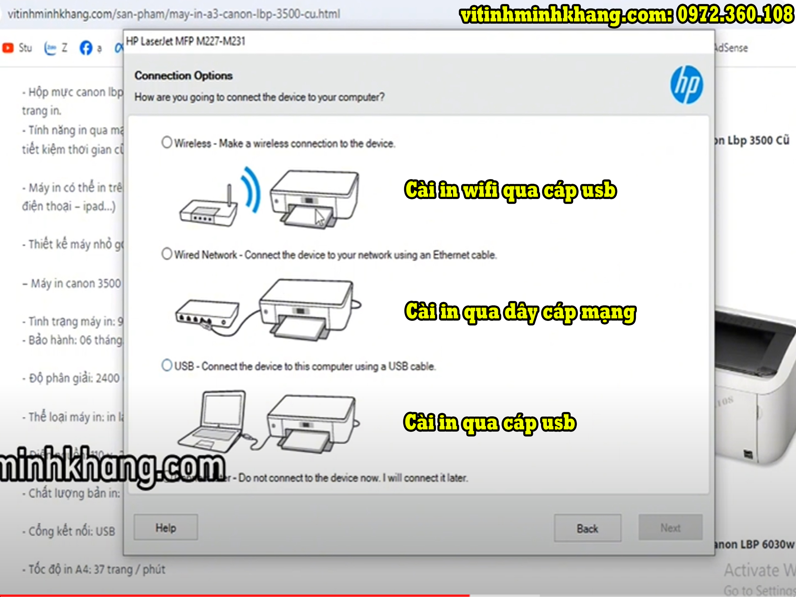 Cài đặt Driver máy in Hp Laserjet Pro M227FDw. In Photo scan pdf copy