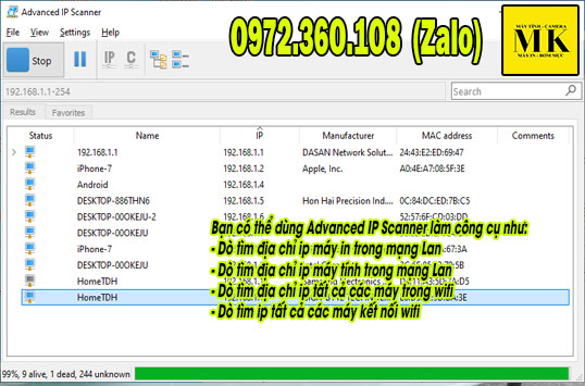 Phần mềm quét IP, dò địa chỉ IP mạng Advanced IP Scanner phân tích mạng